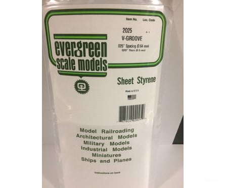Evergreen 12025 .020 Siding(12X 24)-V Groove .025 Spacing Scratch Building Supplies