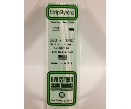Evergreen 122 Dimensional Strips .020X.040 (10/Pk) Scratch Building Supplies