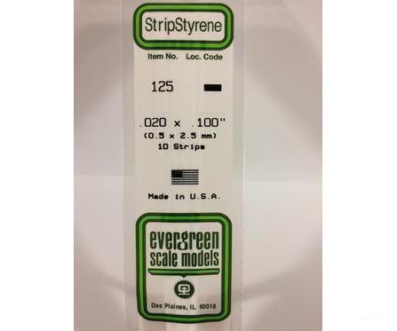 Evergreen 125 Dimensional Strips .020X.100 (10/Pk) Scratch Building Supplies