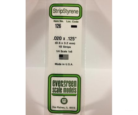 Evergreen 126 Dimensional Strips .020X.125 (10/Pk) Scratch Building Supplies
