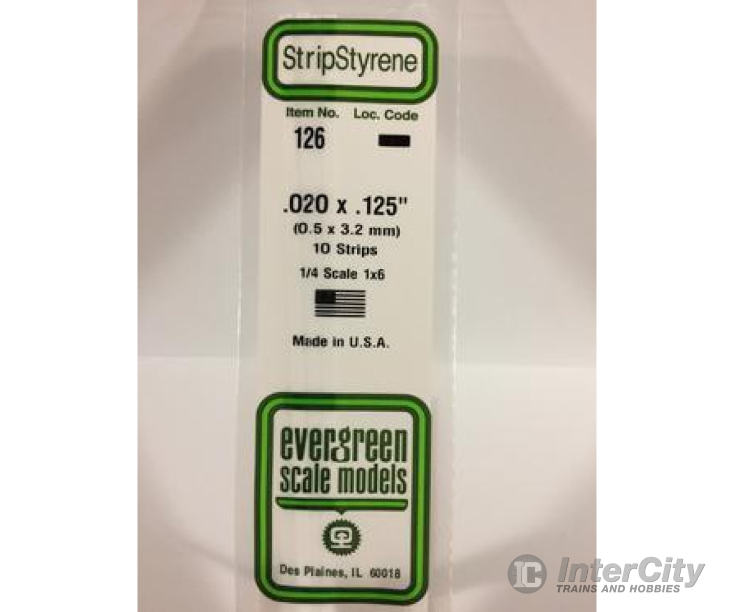 Evergreen 126 Dimensional Strips .020X.125 (10/Pk) Scratch Building Supplies