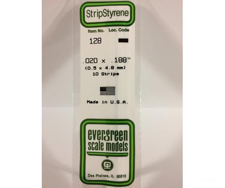 Evergreen 128 Dimensional Strips .020X.188 (10/Pk) Scratch Building Supplies