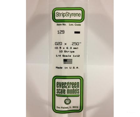 Evergreen 129 Dimensional Strips .020X.250 (10/Pk) Scratch Building Supplies