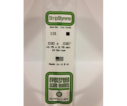 Evergreen 131 Dimensional Strips .030X.030 (10/Pk) Scratch Building Supplies