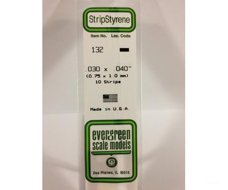 Evergreen 132 Dimensional Strips .030X.040 (10/Pk) Scratch Building Supplies