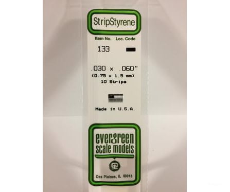 Evergreen 133 Dimensional Strips .030X.060 (10/Pk) Scratch Building Supplies