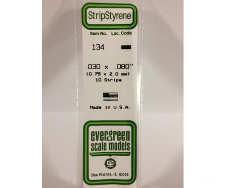 Evergreen 134 Dimensional Strips .030X.080 (10/Pk) Scratch Building Supplies