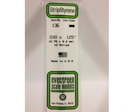 Evergreen 136 Dimensional Strips .030X.125 (10/Pk) Scratch Building Supplies