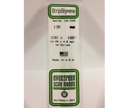Evergreen 138 Dimensional Strips .030X.188 (10/Pk) Scratch Building Supplies