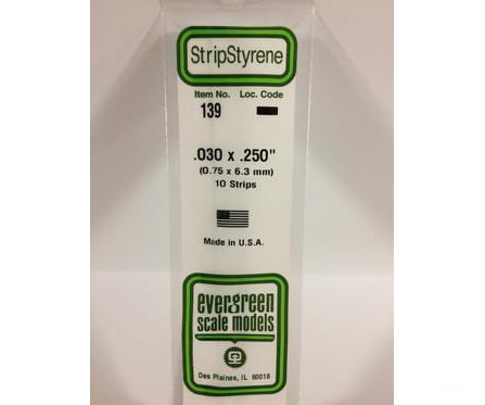 Evergreen 139 Dimensional Strips .030X.250 (10/Pk) Scratch Building Supplies