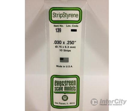 Evergreen 139 Dimensional Strips .030X.250 (10/Pk) Scratch Building Supplies