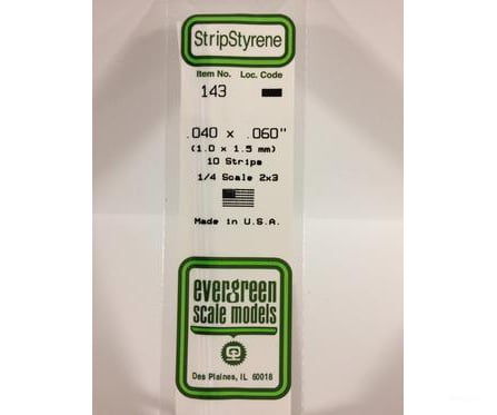 Evergreen 143 Dimensional Strips .040X.060 (10/Pk) Scratch Building Supplies