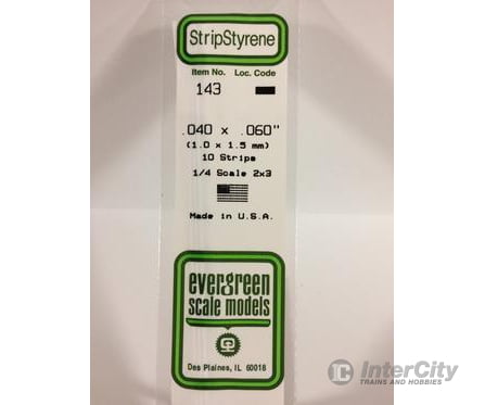 Evergreen 143 Dimensional Strips .040X.060 (10/Pk) Scratch Building Supplies