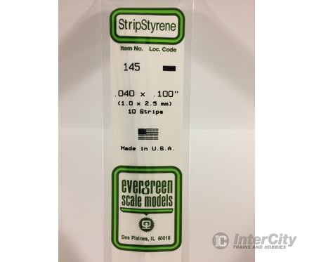 Evergreen 145 Dimensional Strips .040X.100 (10/Pk) Scratch Building Supplies