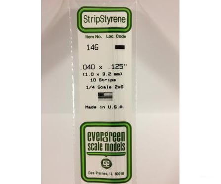 Evergreen 146 Dimensional Strips .040X.125 (10/Pk) Scratch Building Supplies
