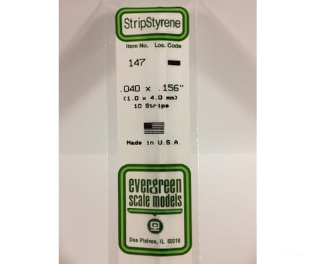 Evergreen 147 Dimensional Strips .040X.156 (10/Pk) Scratch Building Supplies