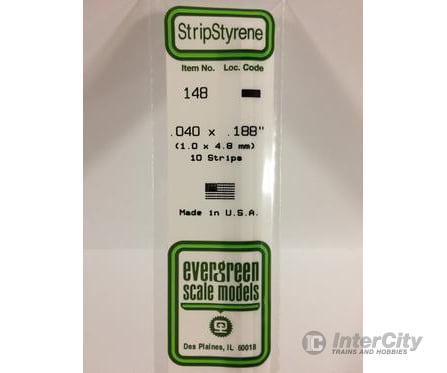 Evergreen 148 Dimensional Strips .040X.188 (10/Pk) Scratch Building Supplies