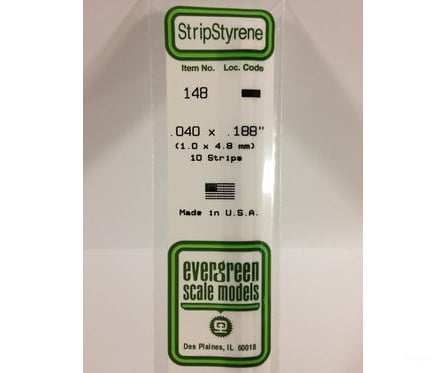 Evergreen 148 Dimensional Strips .040X.188 (10/Pk) Scratch Building Supplies