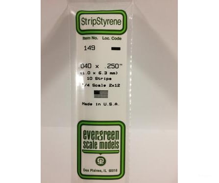 Evergreen 149 Dimensional Strips .040X.250 (10/Pk) Scratch Building Supplies