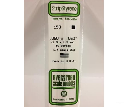 Evergreen 153 Dimensional Strips .060X.060 (10/Pk) Scratch Building Supplies