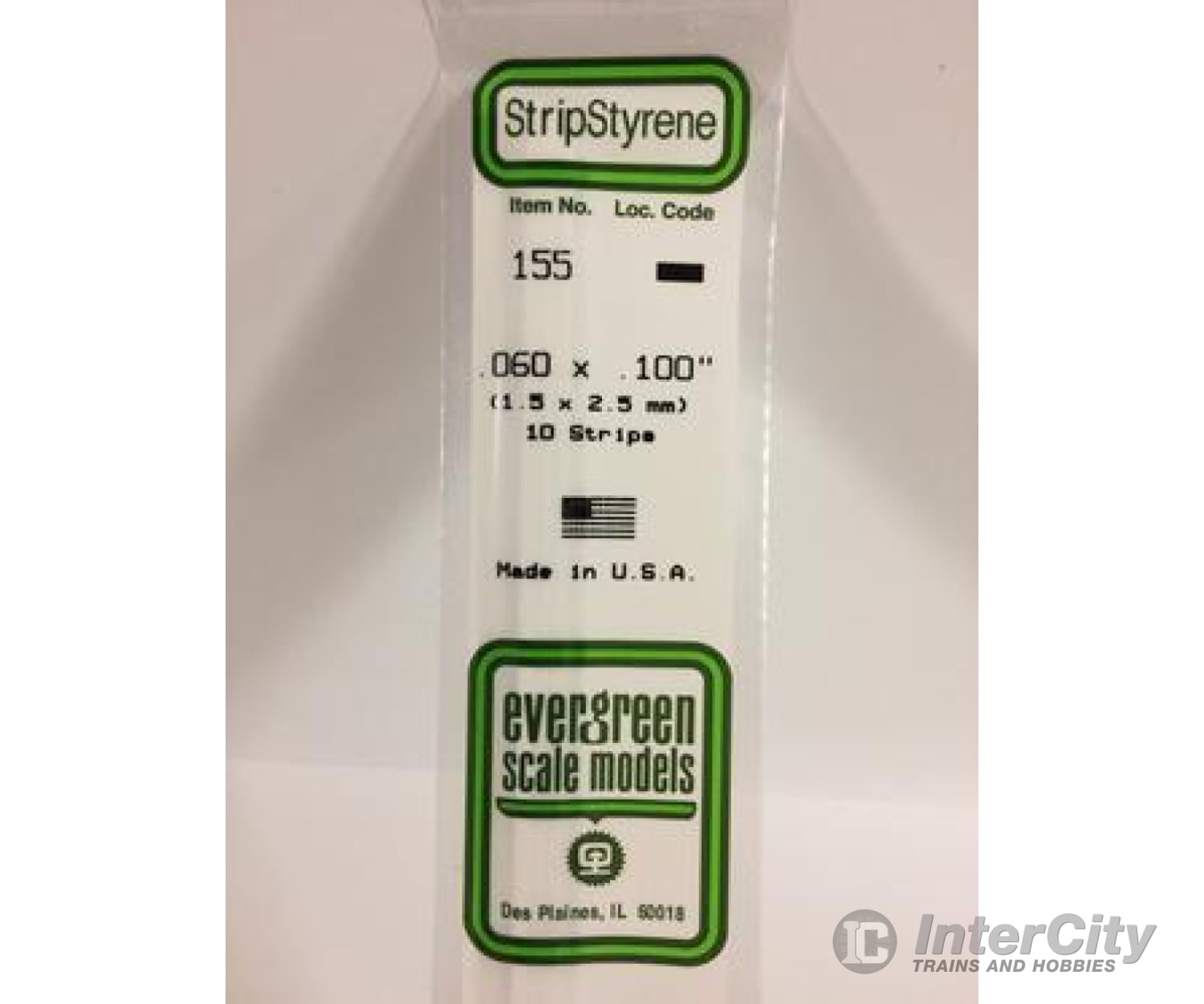 Evergreen 155 Dimensional Strips .060X.100 (10/Pk) Scratch Building Supplies