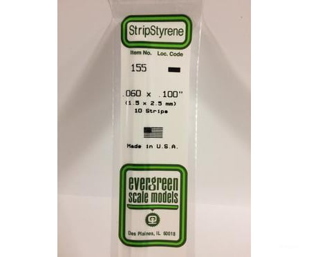Evergreen 155 Dimensional Strips .060X.100 (10/Pk) Scratch Building Supplies