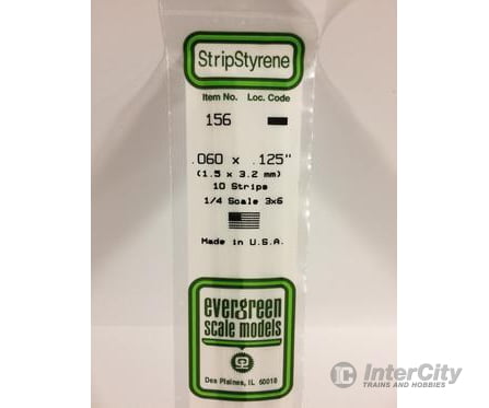 Evergreen 156 Dimensional Strips .060X.125 (10/Pk) Scratch Building Supplies