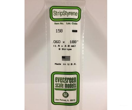 Evergreen 158 Dimensional Strips .060X.188 (9/Pk) Scratch Building Supplies