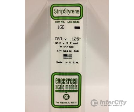Evergreen 166 Dimensional Strips .080X.125 (8/Pk) Scratch Building Supplies