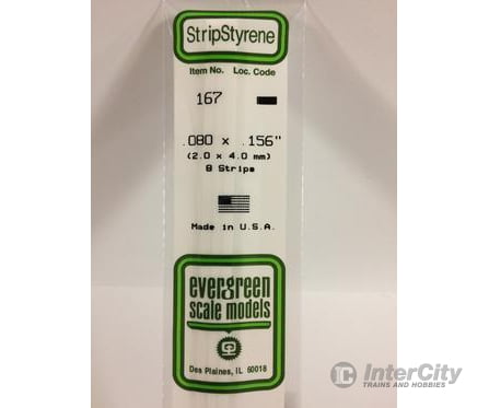 Evergreen 167 Dimensional Strips .080X.156 (8/Pk) Scratch Building Supplies