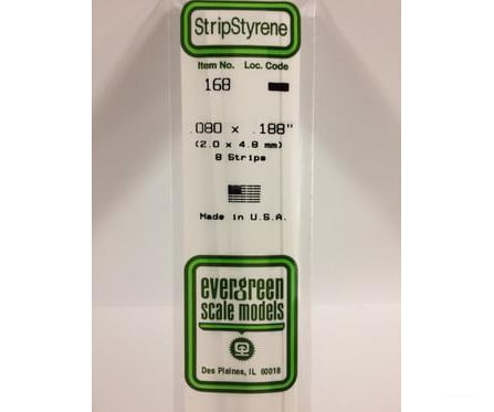 Evergreen 168 Dimensional Strips .080X.188 (8/Pk) Scratch Building Supplies