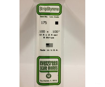 Evergreen 175 Dimensional Strips .100X.100 (8/Pk) Scratch Building Supplies