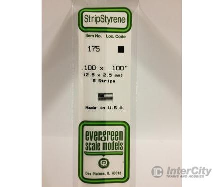 Evergreen 175 Dimensional Strips .100X.100 (8/Pk) Scratch Building Supplies