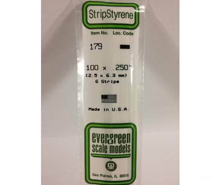 Evergreen 179 Dimensional Strips .100X.250 (6/Pk) Scratch Building Supplies