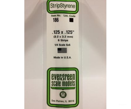 Evergreen 186 Dimensional Strips .125X.125 (6/Pk) Scratch Building Supplies