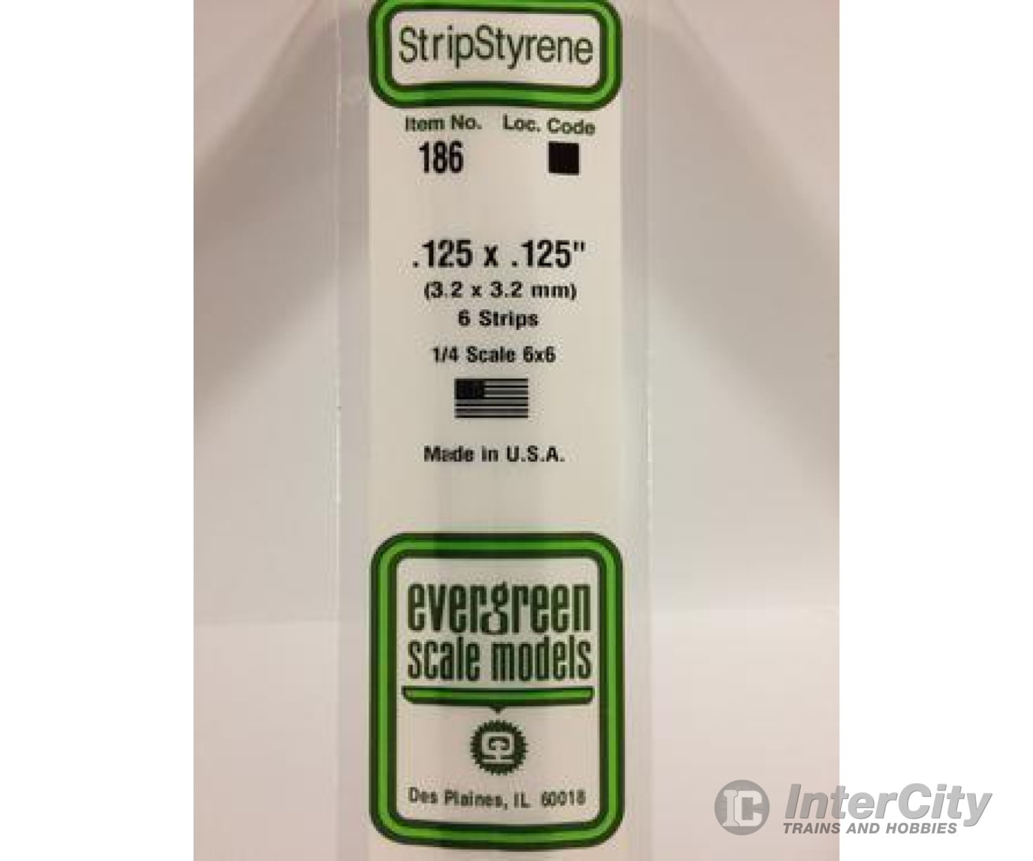 Evergreen 186 Dimensional Strips .125X.125 (6/Pk) Scratch Building Supplies