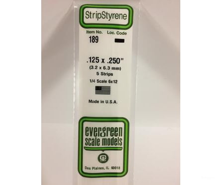 Evergreen 189 Dimensional Strips .125X.250 (5/Pk) Scratch Building Supplies