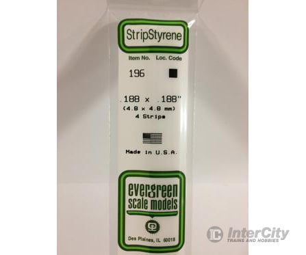 Evergreen 196 Dimensional Strips .188X.188 (4/Pk) Scratch Building Supplies