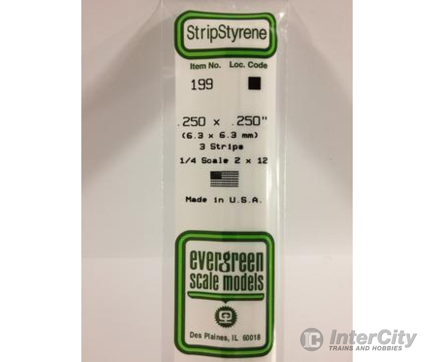 Evergreen 199 Dimensional Strips .250X.250 (3/Pk) Scratch Building Supplies