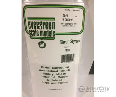 Evergreen 2025 .020 Siding-V Groove .025 Spacing Scratch Building Supplies