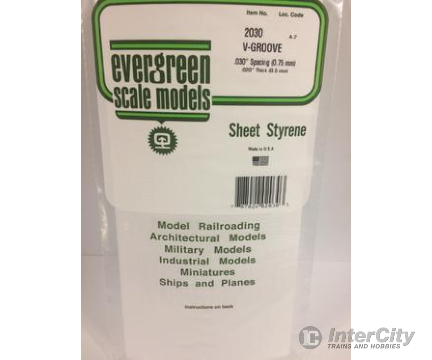 Evergreen 2030 .020 Siding-V Groove .030 Spacing Scratch Building Supplies