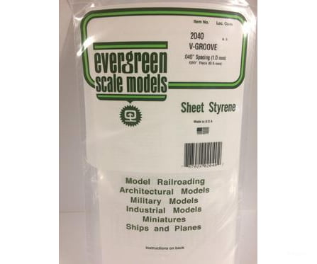 Evergreen 2040 .020 Siding-V Groove .040 Spacing Scratch Building Supplies