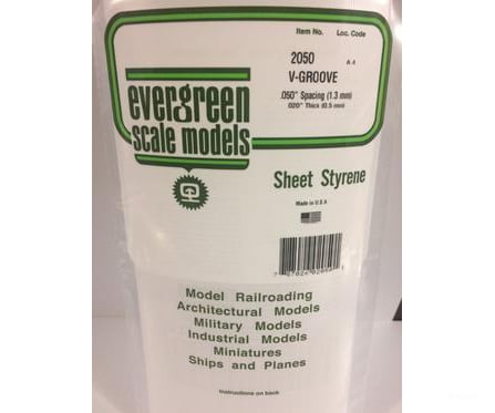 Evergreen 2050 .020 Siding-V Groove .050 Spacing Scratch Building Supplies