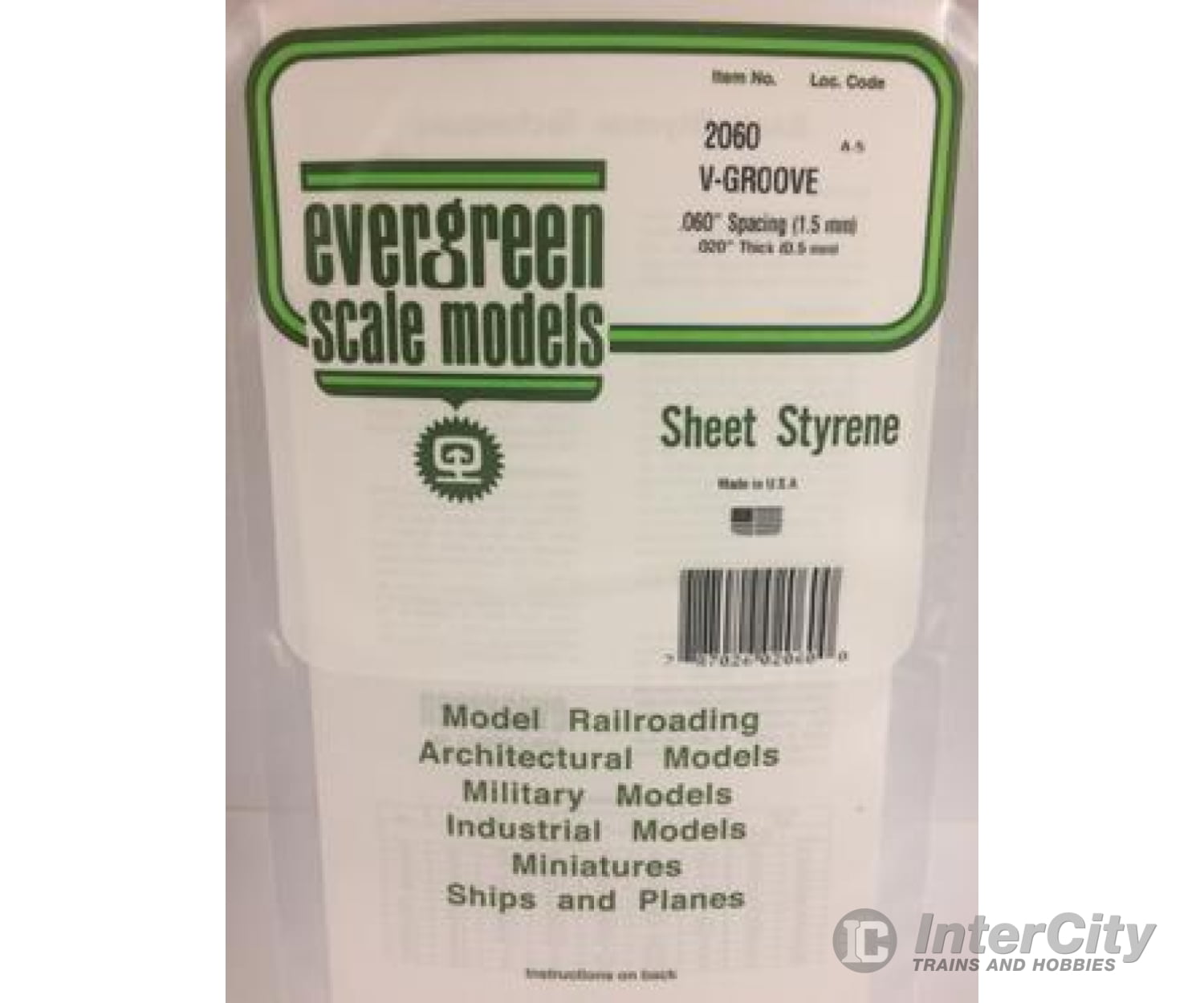 Evergreen 2060 .020 Siding-V Groove .060 Spacing Scratch Building Supplies