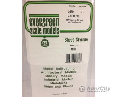 Evergreen 2080 .020 Siding-V Groove .080 Spacing Scratch Building Supplies