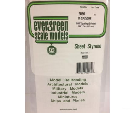 Evergreen 2080 .020 Siding-V Groove .080 Spacing Scratch Building Supplies