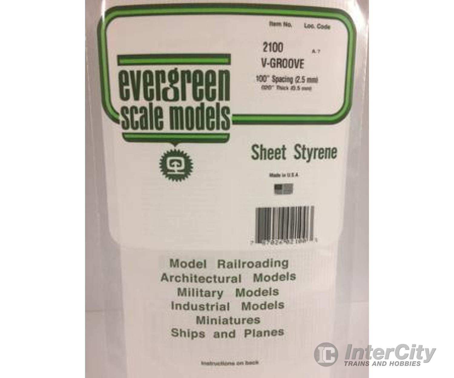 Evergreen 2100 .020 Siding-V Groove .100 Spacing Scratch Building Supplies