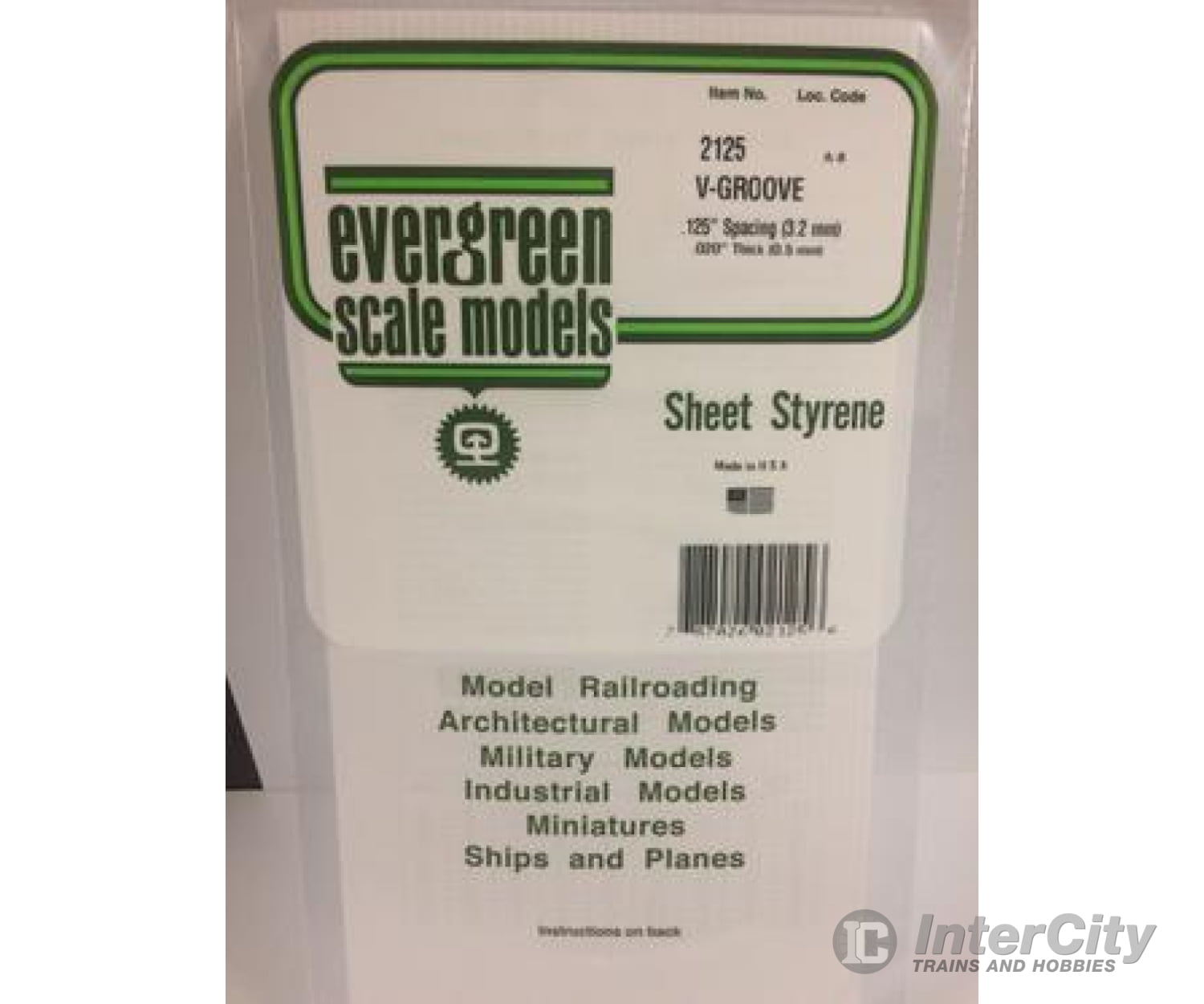 Evergreen 2125 .020 Siding-V Groove .125 Spacing Scratch Building Supplies