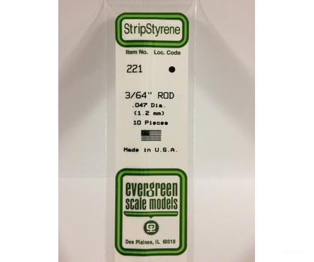 Evergreen 221 Rod-.047 (10/Pk) Scratch Building Supplies