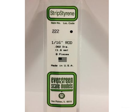 Evergreen 222 Rod-.062 (8/Pk) Scratch Building Supplies